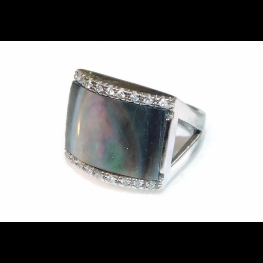 Sterling Silver Abalone Shell Statement Ring Sz 8 - image 1